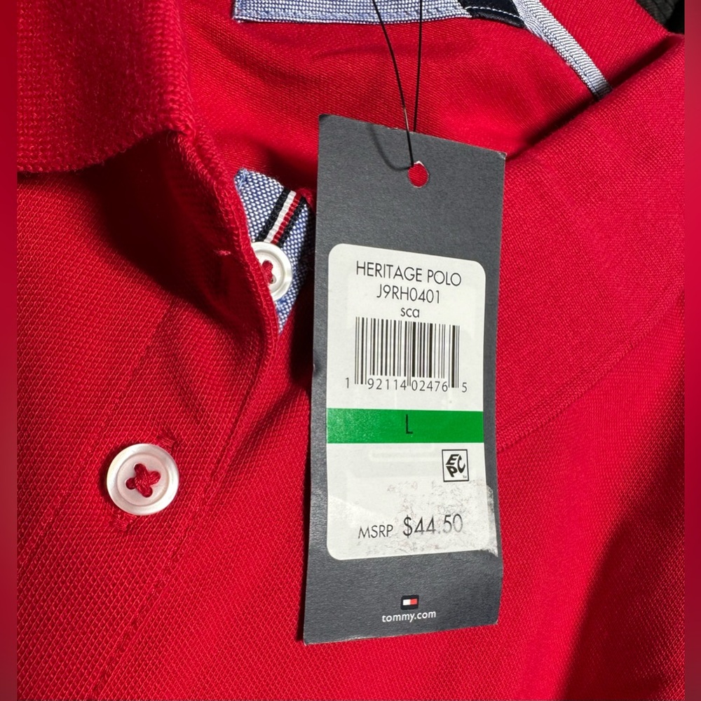 Tommy Hilfiger Polo Shirt Large Red Heritage Stretch Pique Flag NWT - Picture 7 of 8